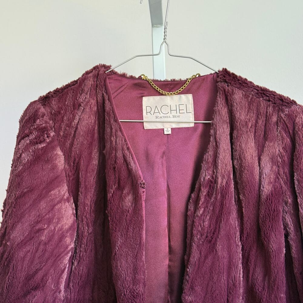 Rachel Roy sz‎ S cropped Y2k style Burgundy faux Fur Coat - Picture 2 of 8